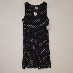 NWT Anne Klein Black and White Polka Dot Swing Dress - Size 8
